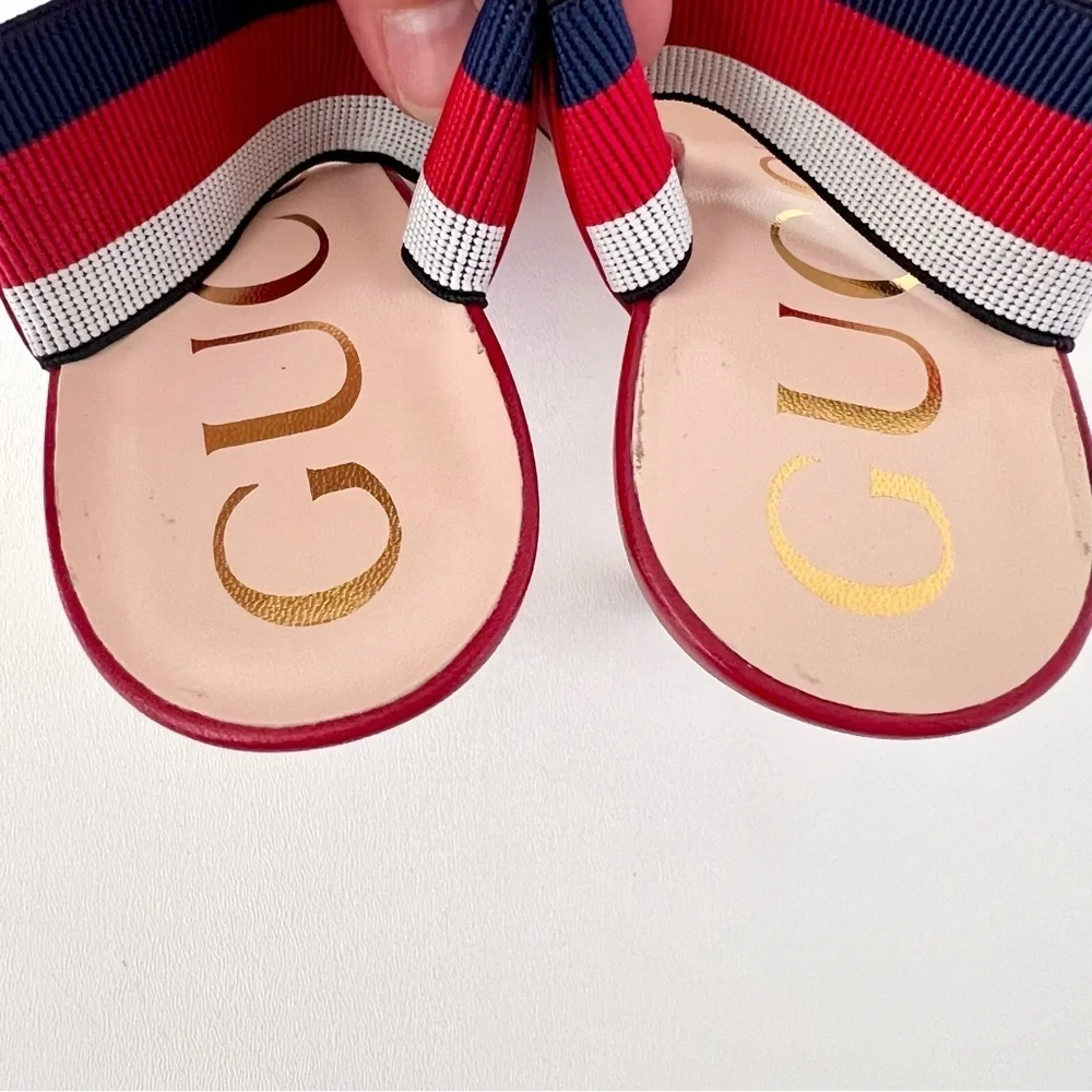 New‎ GUCCI | Sylvie Web Stripe Slingback Red Leather Pointed Pumps EU 39 US 9